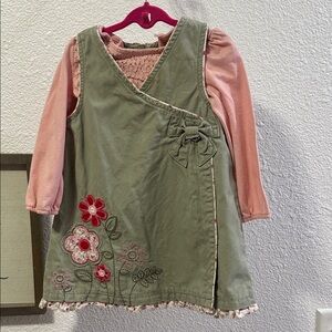Floral Embroidered Green and Pink Dress